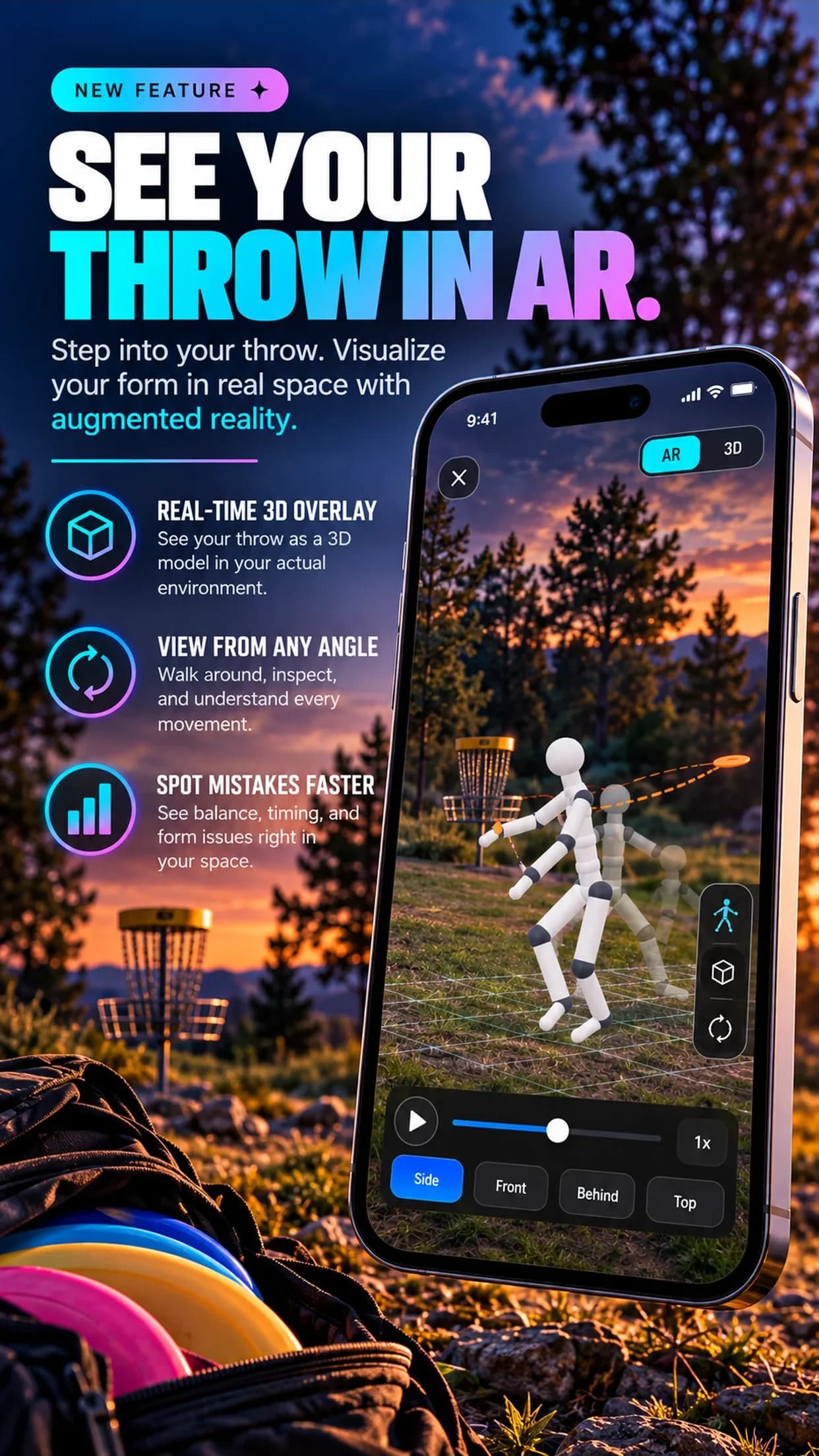 AR: a 3D throw placed life-size on the ground through the iPhone camera
